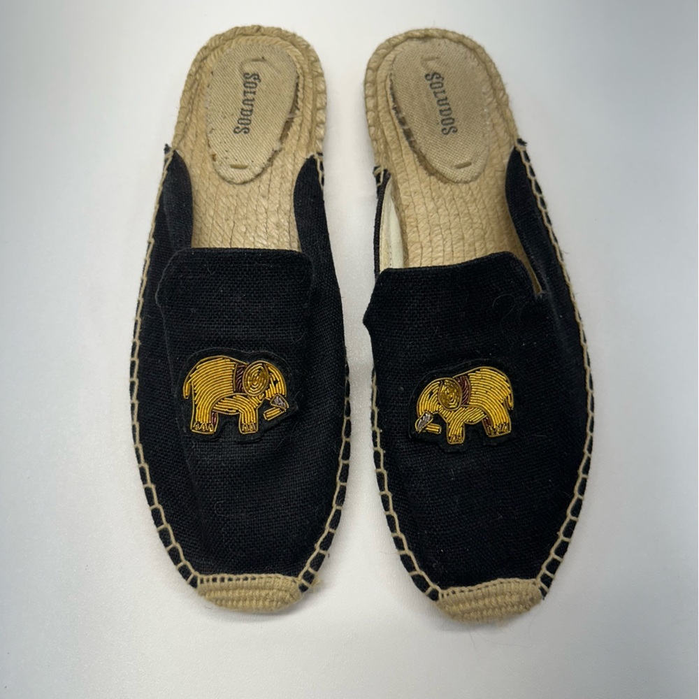 Soludos Gold Beaded Elephant Espadrilles Mules Flats Sandals Womens Size 9.5